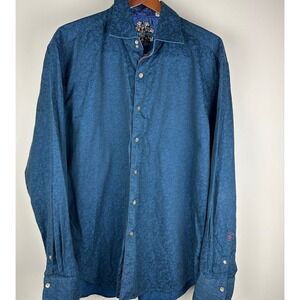 Robert Graham XL Mens Blue Paisley Embroidered Long Sleeve Dress Shirt